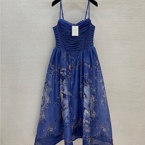 Zimmermann Blue Floral Spaghetti-Strap Dress